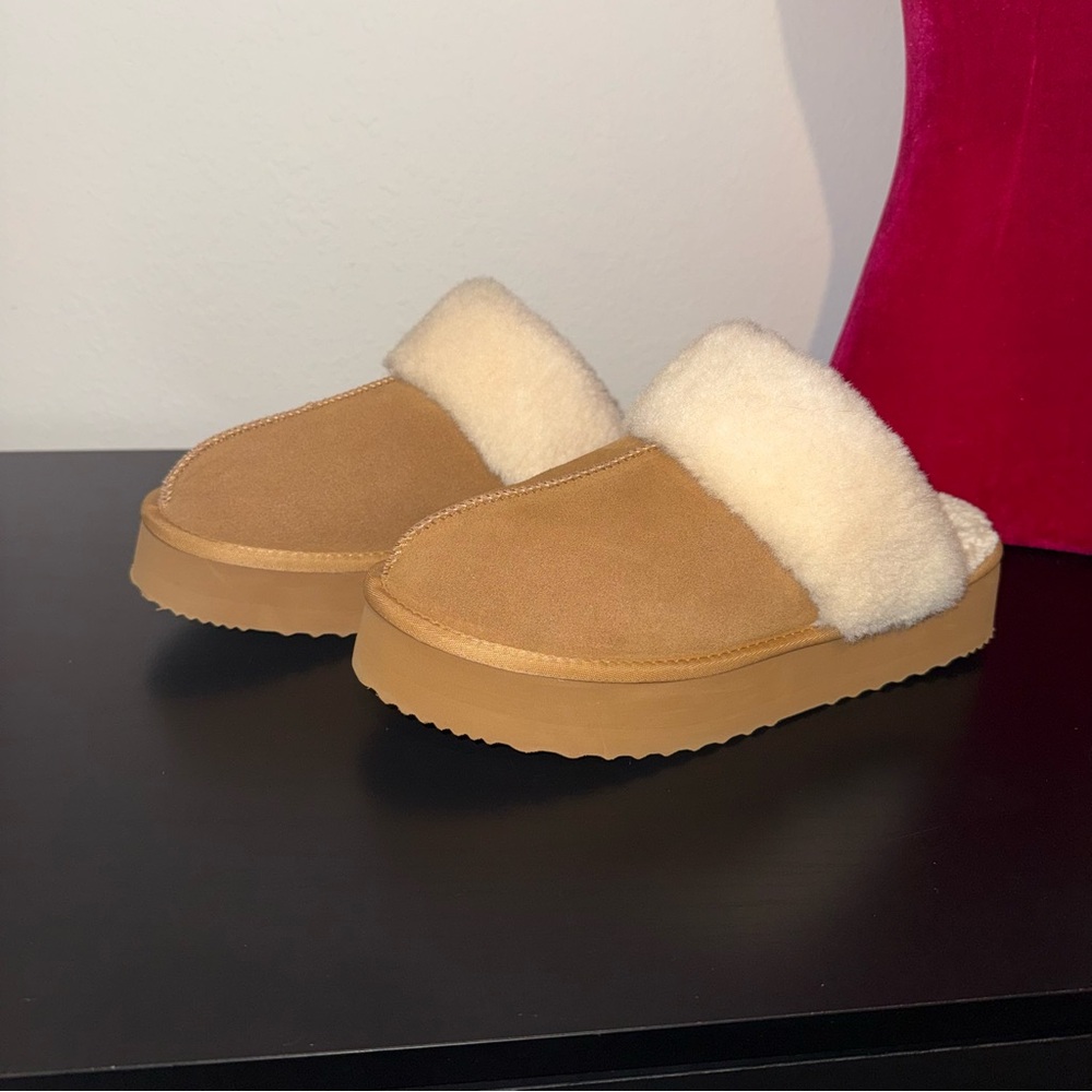 Chestnut and Cream Suede Slippers